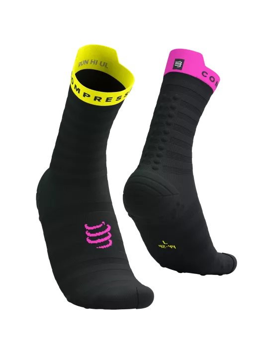 Pro Racing Socks Run High ULTRALIGHT v4.0 Black Safety Yellow/ Neon Pink