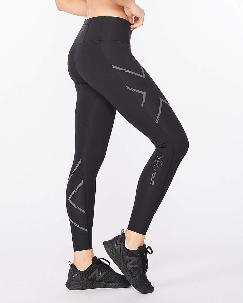 Calzas Compresión Mujer Light Speed Mid-Rise Compression Tights - Black/Black Reflective - 2XU