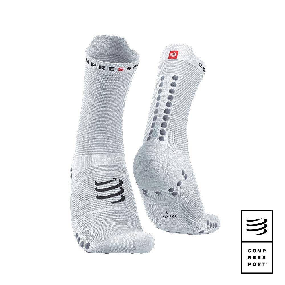 Calcetines de Running Pro Racing Socks Run High v4.0 White/Alloy - Compressport